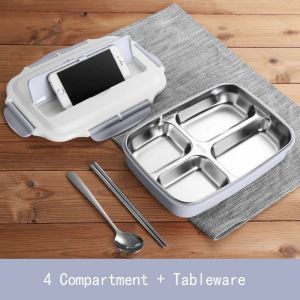 Portable 304 Stainless Steel Bento Box Lunch Box Leakproof Microwave Heating Food Container Tableware Student Office Worker Lunch Box