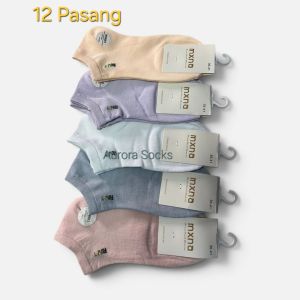 12 Pasang Kaos Kaki Pendek Mata Kaki Motif Wanita Cewe Cewek Import Grosir Lusinan Soft Cotton