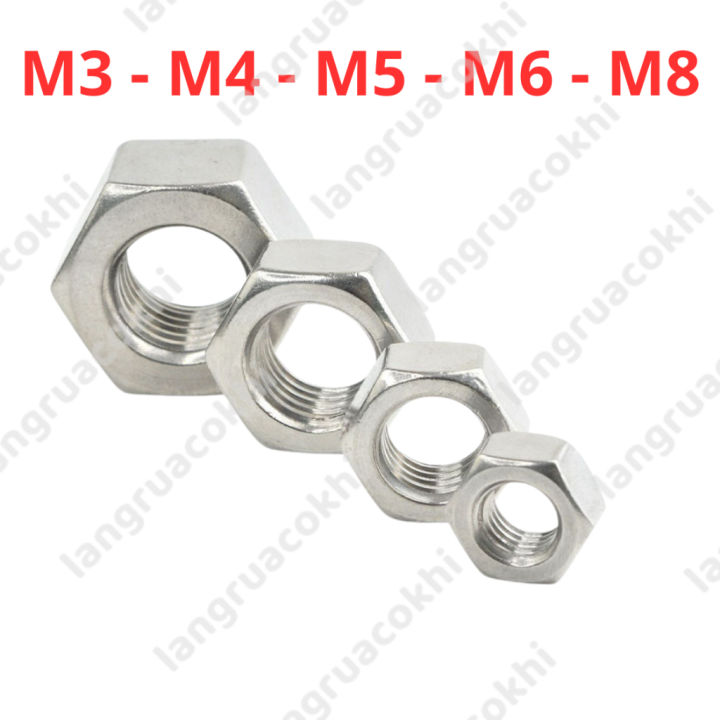 Đai ốc Inox 304 tán dẹp tán ecu dùng cho bulong ốc M3 M4 M5 M6 M8 ...