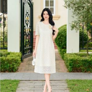 Đầm Trung Niên thiết kế thanh lịch chất liệu ren cao cấp sang trọng mặc mát mẻ DD4L0231 Thương hiệu Thiều Hoa