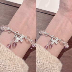 [haoh] Fashion Korean Sweet Beads Bracelet Butterfly Pendant Beaded Bracelet Charm Bracelet Girls Party Jewelry Accessories