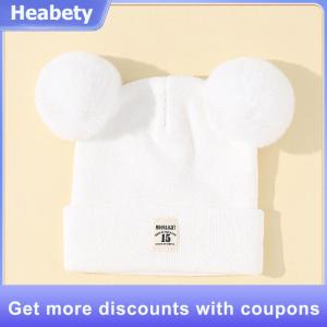 【Heabety】 Cute Winter Hat Solid Color Wool Knitted Bonnet Bebe Newborn Baby Hat Pompom For Kids Boys Girls Children Warm Cap