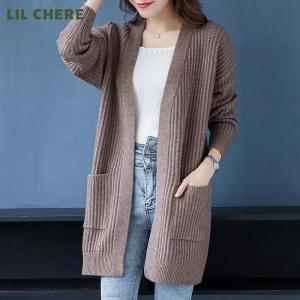 LIL CHERE Knitted Cardigan Coat Mid-length Sweaters V-neck Cardigan