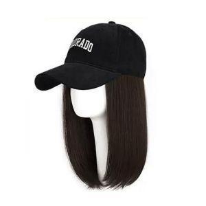 STARGOODS Black Soft Sweet Girls Hair Extension Outdoor Heat Resistant Fiber Summer Synthetic Hair Accessories Seamless Connection Hat Wig Black Baseball Cap Hair Wig Baseball Cap Bob Hair Wig Long Straight Bob Hair