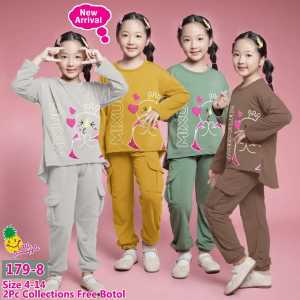 Little pineaple set santai celana kargo Ayako anak perempuan 4-9Y