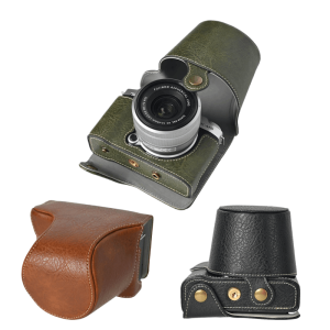 【NEW F】XM5 Litchi Pattern PU Leather Camera Bag For Fujifilm XM5 Fuji X-M5 Bottom Opening Full Camera Cover With Shoulder Strap