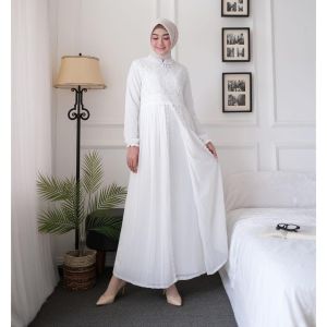 ERFA BUSANA Gamis Brokat Yuni Putih Wanita Dewasa Ceruty Babdydoll Full Puring Terbaru