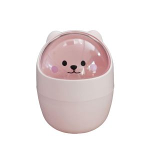 Cute Trash Can CuteDesktop Trash Can Cartoon Cat Animal Shape Countertop Trash Can Small Garbage CanTrash Bin with Swing Lid Waste Bin for Desk Car Office (Pink)
