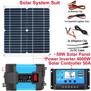 Style 1 - Solar Power Generation System 6000W/4000W Power Inverter with Smart LCD Display Dual USB 12V To 110/220V with 50A Solar Controller Set