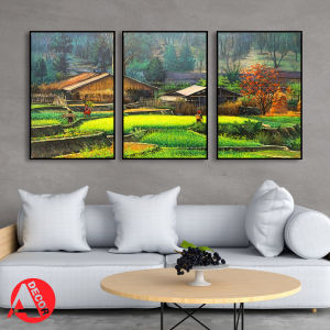 TRANH A DECOR - SET 3 TRANH DÁN TƯỜNG PHONG CẢNH MIỀN NÚI TÂY BẮC - CÓ SẴN KEO DÁN KHÔNG CẦN KHOAN TƯỜNG