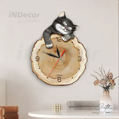 JAM DINDING DEKORASI RUMAH KARAKTER KUCING UNIK AESTHETIC RUANGAN