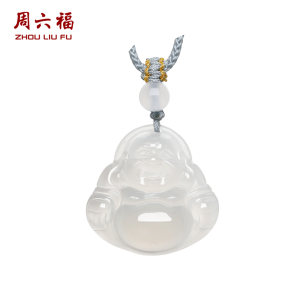 ZHOU LIU FU 周六福 White Chalcedony Pendant Buddha Auspicious Cloud Pendant Necklace 63-70cm J0414089 J0414088