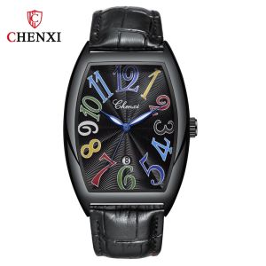 CHENXI Mens Fashion Watches Top Brand Luxury Fashion Personality Tonneau Large Dial Digital Watch Men Leather Waterproof Mens Watches