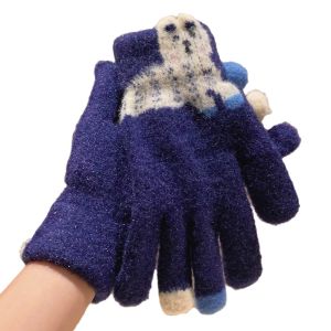 YEAHAP Korean Style Warm Knitted Gloves Cartoon Touch-screen Full Finger Mittens Breathable Comfortable Girls Winter Gloves Outdoor