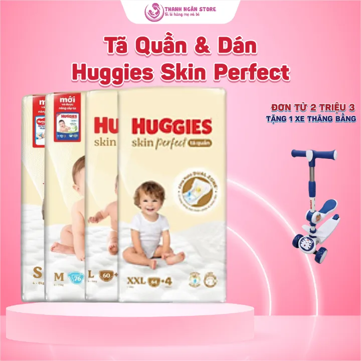 Huggies Tã Dán / Tã Quần Huggies skin perfect Gói Lớn NB70/S80/M102/L92/XL76/XXL68- Huggies Vàng
