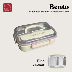 HOMU BENTO Kotak Makan Lunch Box Bahan Stainless Steel SS304 Metal Anti Karat Food Grade Bontot Anak dan Karyawan