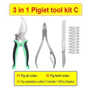 3 IN 1 Pig Kit Piglets Tail Cutter + Piglets Tooth Nipper + Piglet Castration Cutter Knife three-piece set for pigs