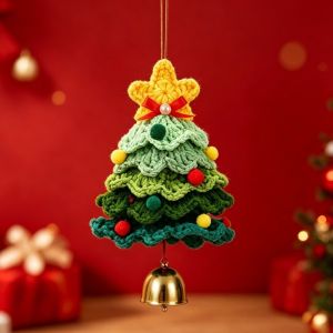 VOIDFARE Plush Christmas Tree Pendant Wool Yarn Handmade Knitted Christmas Tree Plush Macaron Color Christmas Hanging Ornament Christmas Party