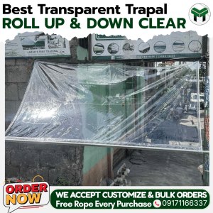 4x8ft Transparent Roll Up & Down PVC Trapal | Heavy Duty Waterproof Clear Tarpaulin with Eyelets for Outdoor Protection