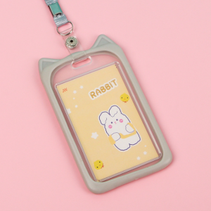 Zaman Now  - Tag Lanyard Gantungan Kartu Motif Kucing Akses MRT Busway E-Money Flazz Warna Pastel / Lanyard Kuping Id Card Tag