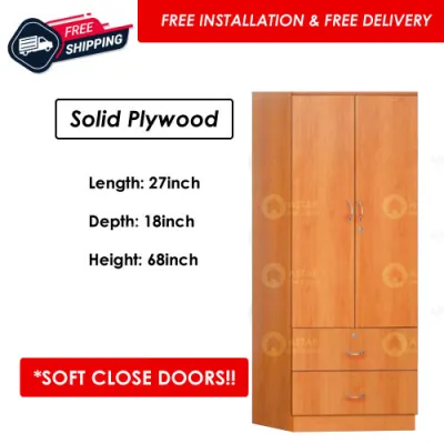 ASTAR 2 Door Wardrobe Cabinet in Cherry Walnut Limewash HanaOak SOLID PLYWOOD + SOFT CLOSE DOORS [FREE INSTALL]