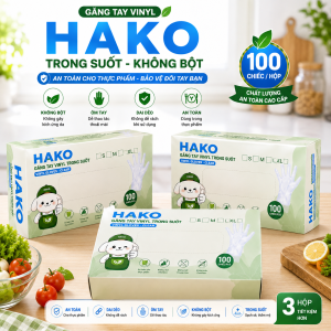 Combo 3 Hộp Găng Tay Vinyl Trong Suốt HAKO Không Bột 300 Chiếc Dùng Nấu Ăn Chế Biến Thực Phẩm Spa