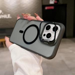 Fashion Double Color Magnetic Stand Translucency Case For iPhone 15 16 14 11 12 13 Pro Max For Magsafe Splice Color Matte Cover