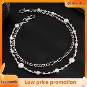 ✨QK shop✨ Exquisite Luxury Cross Pendant Imitation Pearl Pants Chain For Men Punk Trousers Chain Hip Hop Jeans Chain Clothing Accessories