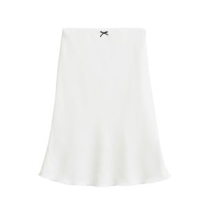 Korean Style Bow Rmbroidered High Waisted A-Line Fishtail Shaped Skirt For Women