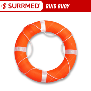 SURREMED Ring Buoy Bright orange with reflective strips and white rope for safety.