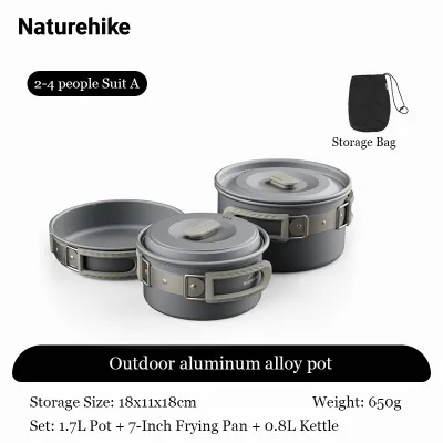 Naturehike ตั้งแคมป์ชุดเครื่องครัว ชุดอาหารค่ำ กาต้มน้ำทำอาหาร เดินทางบนโต๊ะอาหาร กลางแจ้งเดินป่าปิกนิกหม้อ