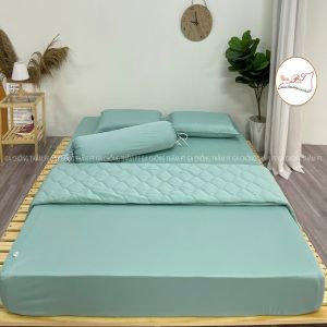 Bộ Ga Chống Thấm Cho Bé Kèm Vỏ Gối Chống Thấm PT Chất Liệu Thun Lụa Organic Cao Cấp Bé Tè Lau Là Sạch (Mẫu Trơn Matcha)