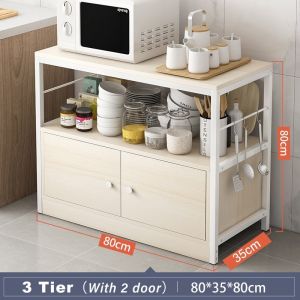 Rak Microwave dengan Pintu Rak Lemari Dapur Rak Bumbu Rak Serbaguna Rak Oven Rak Penyimpanan Piring Dapur Serbaguna