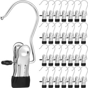 GREENSINDOOR 50Pcs Hangers Clips Stainless Steel Laundry Hooks Hanging Clothes Pins Clip Hangers Boot Shoes Clothes Pins