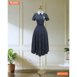 Đầm thiết kế BEMINE cổ sen ngực đính nơ dáng dài tùng xếp ly phù hợp đi làm đi chơi-MT10173