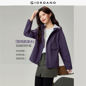 Giordano Beau Monde Women Softshell fleece-lined hooded windbreaker Free Shipping 13376655