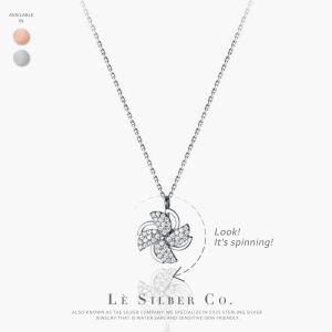 Le Silber Co.S925 - Lucky Spinning Windmill Necklace Rantai Leher Perak