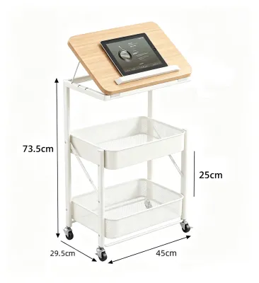 3 Tier Rolling Cart Organizer Wooden Tabletop Trolley Cart Moving Rack With Wheels Coffee Tea Table Bar Cart Snack Cart for Home Bedroom Kitchen Office