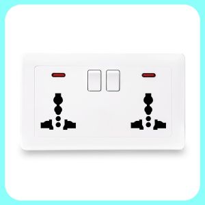 Universal Wall Socket With LED Light Switch 146 Type Dual 3 Holes Socket White PC Panel 13A 250V Standard Power Outlet Socket for wall With USB Port 2.1A double USB Charger