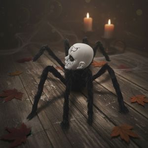 BMFUEW Glowing Eye Halloween Electric Walking Spider Plush Leg Sound Activated Scary Doll Face Spider Creative Large Size Electric Halloween Toys Haunted House Prop