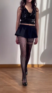 Women Japanese Hollowed Fishent Pantyhose Stockings Aesthetic Asymmetrical Lace Patchwork Patterned Sheer Tights