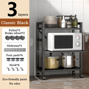 3/4/5 Layer Kitchen Storage Rack Organizer With Wheels Pull Out Organizer Microwave Shelf Rack Stainless Steel Heavy Duty Kitchen Trolley Cart Microwave Stand Oven Shelf Space Saver Multi-layer for Garage Pantry Bathroom