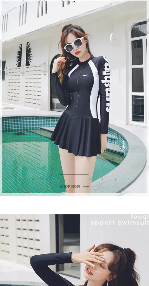 Peaches】Swimming suit for women Long-sleeved Conservative Swim