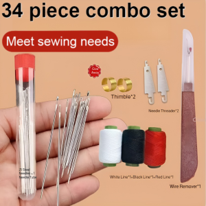 Handmade Steel Needle Sewing Set 34 Piece Big Eye Needle Household Sewing Tools Kit for DIY and Repairs