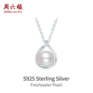 ZHOU LIU FU 周六福 S925 Sterling Silver Freshwater Pearl Pendant Necklace with Bowknot Design -Classic Elegant Jewelry Timeless Gift for Women 40+5cm X0614690 X0614691 X0614692 X0614934