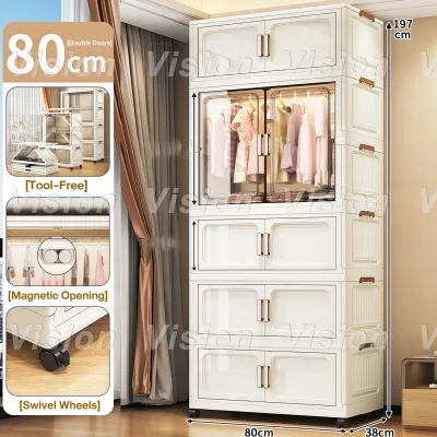 VISION Durabox Foldable Wardrobe Cabinet with Drawer and Wheels - White Large Capacity Storage for Clothes Easy to Install Home Organizer