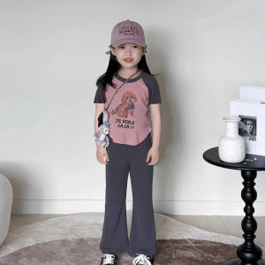 👧👚👖🐶ชุดสั้นร้อนเด็กหญิง 2025 ลายสุนัขน่ารักลายการ์ตูน เสื้อแขนสั้น + กางเกงขายาว สองชิ้น🌞