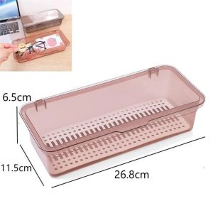 Plastic Rectangular Transparent Dustproof Storage Box with Cover Cutlery Drainer Cosmetics Organizer
