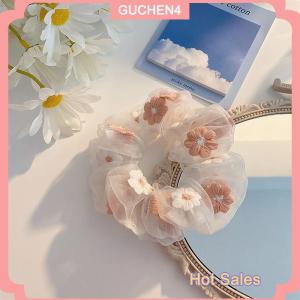GUCHEN4🎀 New Organza Tóc Dây Thêu Hoa Rừng hệ thống scrunchies đuôi ngựa trong suốt vải tuyn lãng mạn màu hồng màu xanh Phụ kiện tóc