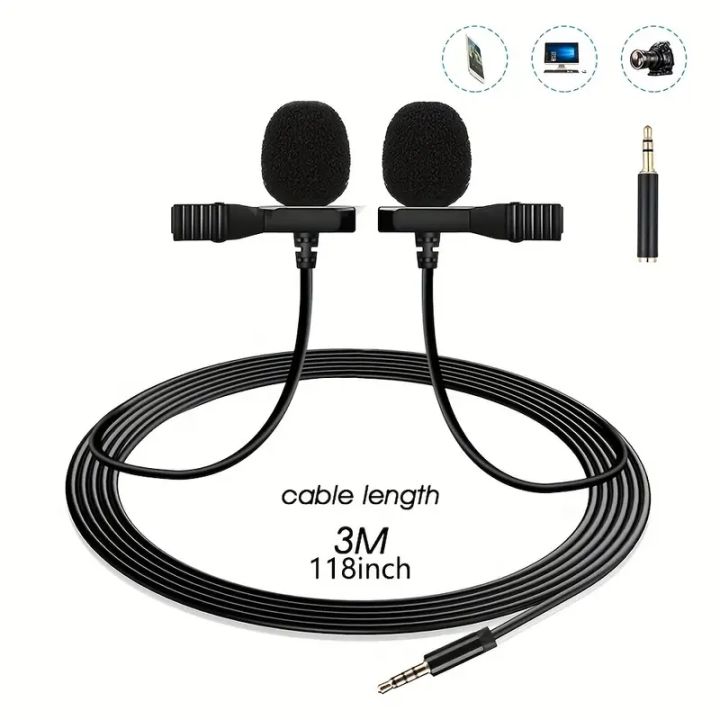 3.5mm Lavalier Dual Microphone For Android Smartphone Camera Microphone